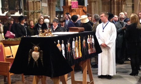 King Richard III's coffin inside Leicester cathedral where he will be reburied.