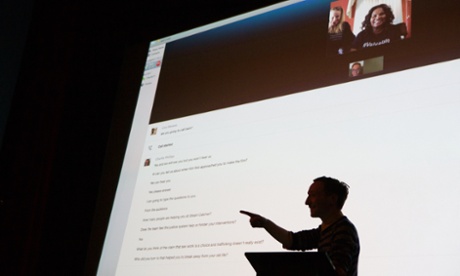 Guardian’s head of documentaries Charlie Philips talking to Brenda Myers-Powell via Skype, Guardian Live 22 March 2015.