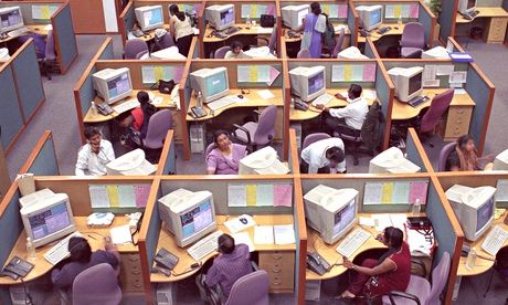 Employees at a call centre in Bangalore, India 