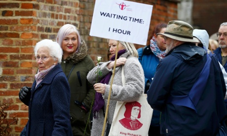 Members of the public queue to view the coffin of King Richard III in Leicester cathedral on Monday.
