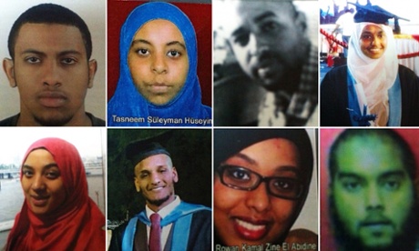 Eight of the nine British medics. Clockwise from left: Hisham Mohammed Fadlallah, Tasneem Suleyman Huseyin, Ismail Hamdoun, Nada Sami Kader, Mohamed Osama Badri Mohammed, Rowan Kamal Zine El Abidine, Tamer Ahmed Ebu Sebah and Lena Maumoon Abdulqadir.