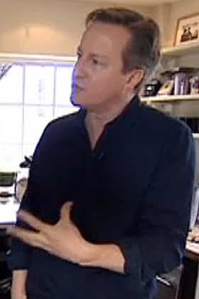 BBC screen grab of David Cameron taling to James Landale in his kitchen-kitchenettecam1