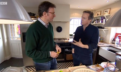 BBC screen grab of David Cameron taling to James Landale in his kitchen