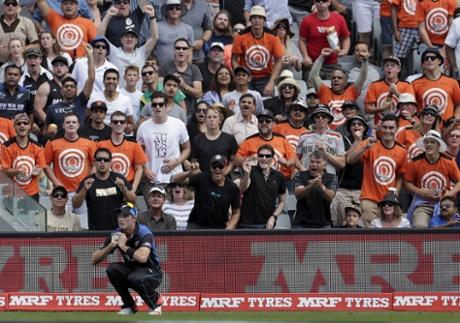 New Zealand's Tim Southee takes the catch on the boundary.