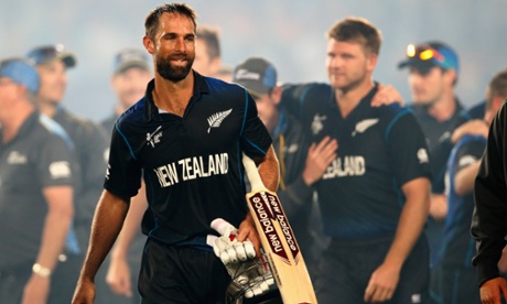 A happy and relieved looking Grant Elliott pictured as the New Zealand celebrate their 4 wicket victory.