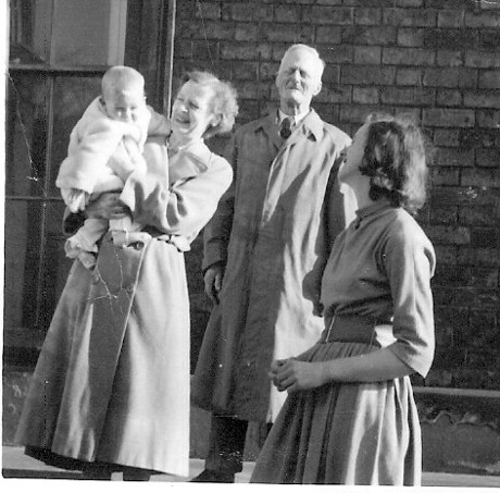Gale: 'Harry Cane at the Governor's House, HMP Liverpool, during his visit to my grandmother in 1953. Granny is clutching my sister and my mother is looking on.'