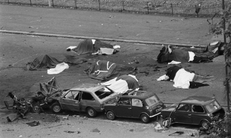 Hyde Park, 1992: Dead horses after an IRA bomb exploded as the Household Cavalry was passing