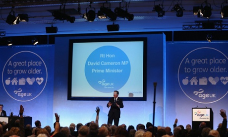 David Cameron speaks at the Age UK rally.