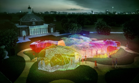 Glowing cocoon … the pavilion by night.