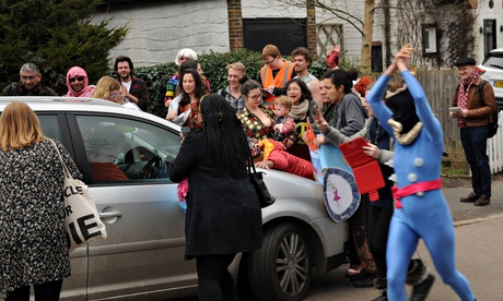 Anti-Ukip protesters surround the Ukip party leader Nigel Farage's car as he leaves the Queen's Head