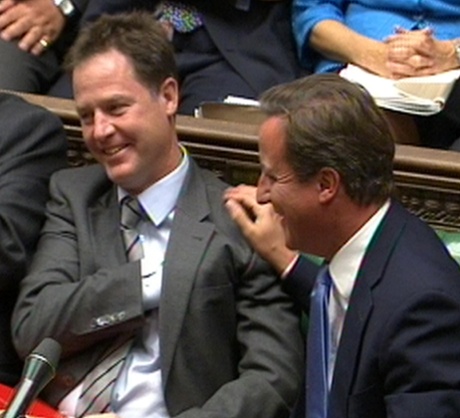 David Cameron and Nick Clegg during PMQs in September 2011.