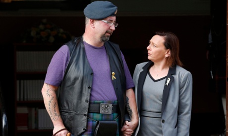 Mike Haines, brother of David Haines, and Barbara Henning, wife of Alan Henning who was also murdered by Isis, at the memorial service for David Haines.