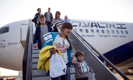 Jewish immigrants from Ukraine arrive at Ben Gurion International Airport near Tel Aviv