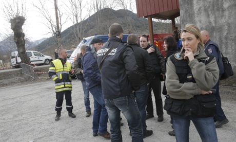 Rescue workers gather in Seyne-les-Alpes.