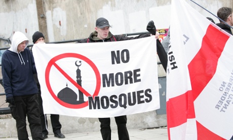 The EDL protest against the proposed mosque in Dudley in February.