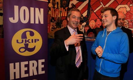 Nigel Farage talking animatedly to a supporter in Thanet South