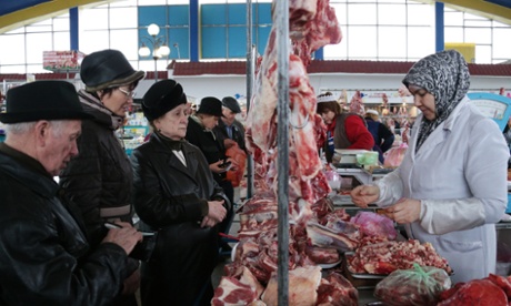 Meat for sale at the central food market in the Crimean city of Kerch.