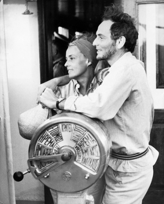 Jeanne Moreau and Pierre Cardin on their yacht, June 1962
