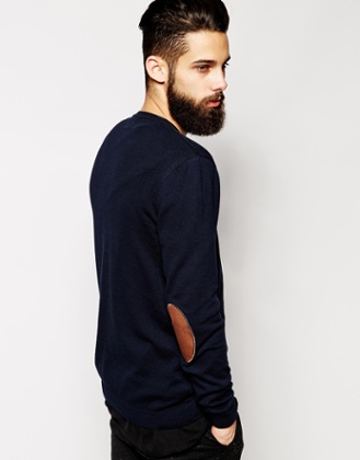 Men’s sweater with leather patches, Asos.