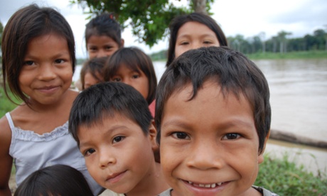 Kichwa children in the Peruvian Amazon just downstream from where Indian company Reliance Industries has a stake in oil operations.