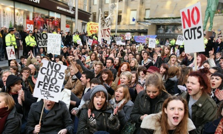 Students demonstrate in Buchanan Street on November 24, 2010, in Glasgow, as part of country-wide action