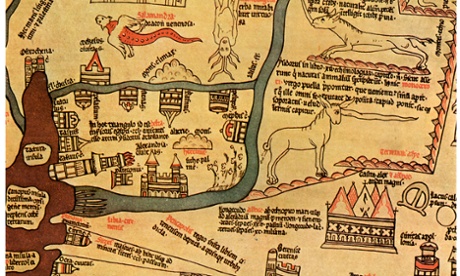 A detail of the Mappa Mundi, Hereford Cathedral, depicting the Nile delta.