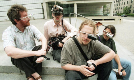 Alex ‘Sandy’ Pentland and three students outside the MIT Media Lab