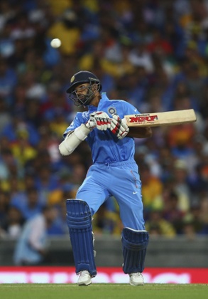 Shikhar Dhawan dodges a bouncer.