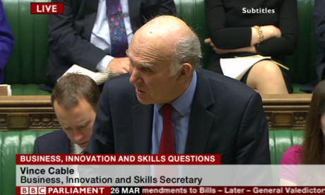 Vince Cable opening the last Commons session