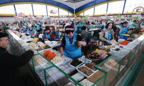 Salted vegetables for sale at the Central food market in Kerch.