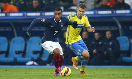 Alexandre Lacazette in action for France against Sweden.