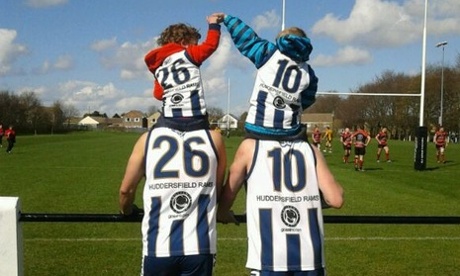 Huddersfield Rams players with their sons after the local derby with Leeds Minotaurs