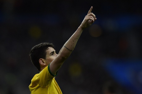 Oscar celebrates after scoring the equaliser.