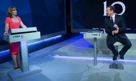 Cameron appears to welcome the slightly more open reception from Kay Burley.