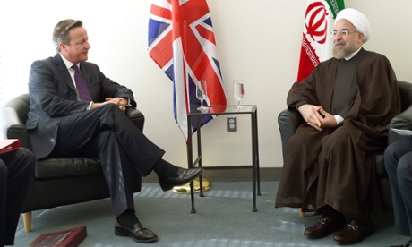 David Cameron and Iranian president Hassan Rouhani meet at the UN in September 2014. The pair held their first phone conversation on Thursday.