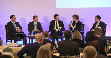 Mark Carney (second from left) appears on a panel in Frankfurt