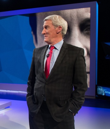 Jeremy Paxman during the filming of Cameron & Miliband: The Battle For Number 10