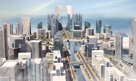 The simulated downtown in Eko Atlantic city, under construction in Lagos, Nigeria.