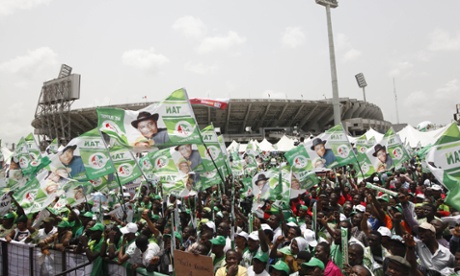 Supporters of President Goodluck Jonathanat an election campaign rally at the National stadium in Lagos.