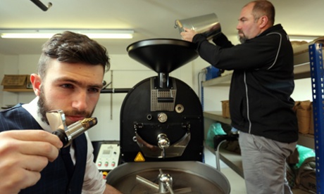 Gordon James, right, and his son Scott at work at Coaltown coffee roastery in Ammanford, Carmarthenshire.
