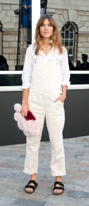 Alexa Chung in Birkenstock sandals and Chanel necklace