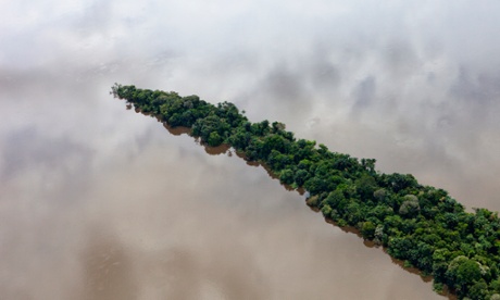 Para, Brazil. February 11, 2012. Aerials south of Santarem and along the road BR163. Rainforest in the Tapaj s River,