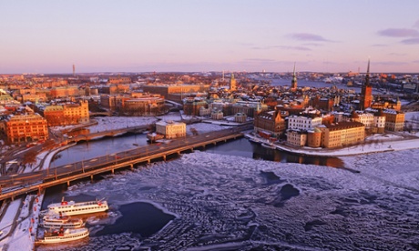 Above Riddarfjarden, a bay of Lake Malaren with Riddarholmen and the Old Town  in Stockholm