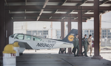 Pilots walk by a Lufthansa Airline Arizona Training Center plane at the Phoenix Goodyear Airport in Goodyear, AZ on Thursday March 26, 2015. Lufthansa Group said Thursday that 27-year-old Andreas Lubitz trained in Bremen, Germany, and Phoenix starting in 2008. (AP Photo/Arizona Republic, Patrick Breen)Phoenix Goodyear Airport;GLF