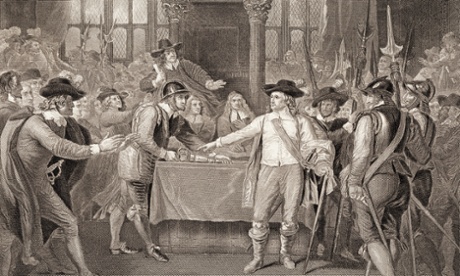 Oliver Cromwell dissolving the Long Parliament in 1653. 