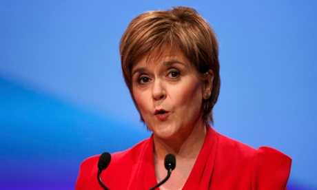 Scotland's first minister and SNP leader, Nicola Sturgeon, speaks at the party's spring conference in Glasgow.