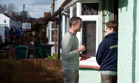 Labour candidate Peter Kyle, left, knocks on doors to canvass opinion in Hove.