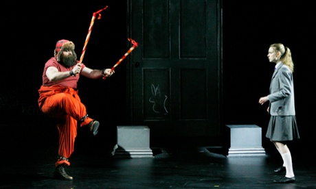 Remarkably agile … Dean Nolan as Bottom, with Emma Curtis as Helena.