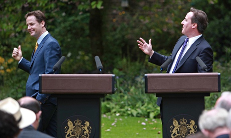 David Cameron and Nick Clegg hold a press conference in the garden of No 10 Downing Street on 12 May