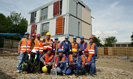 Polish workers on a building site in London in 2005. 